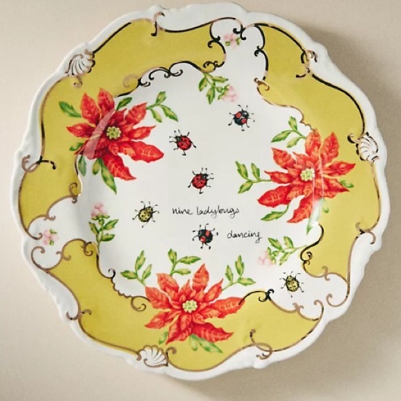Anthropologie Lou Rota Handpainted Glazed Decaled Set of Four Plates New In Box - Picture 5 of 11